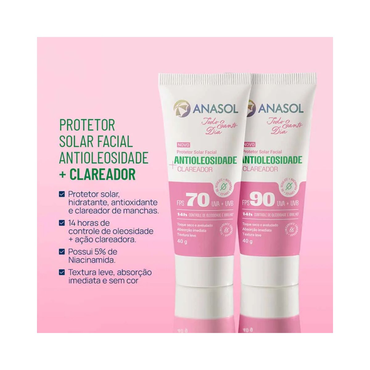 PROTETOR SOLAR FACIAL ANTIOLEOSIDADE TSD CLAREADOR  FPS 70 40G ANASOL