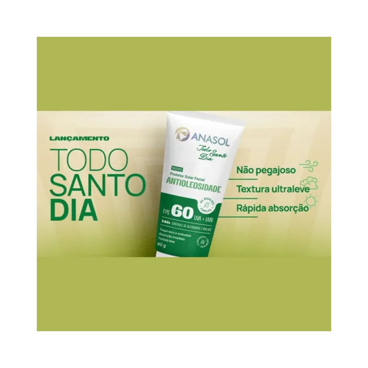 PROTETOR SOLAR FACIAL ANTIOLEOSIDADE TSD FPS 60 40G ANASOL