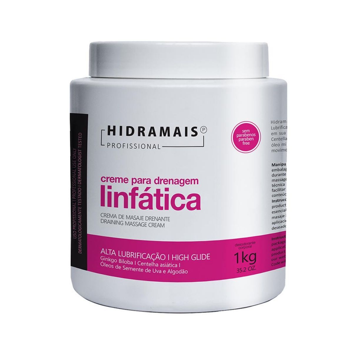 KIT HIDRAMAIS CREME PARA DRENAGEM LINFÁTICA ALTA LUBRIFICAÇÃO PROFISSIONAL 1KG +