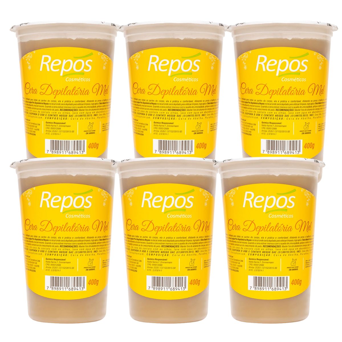 KIT REPÓS 6 CERAS DEPILATÓRIAS EM POTE MEL 400G