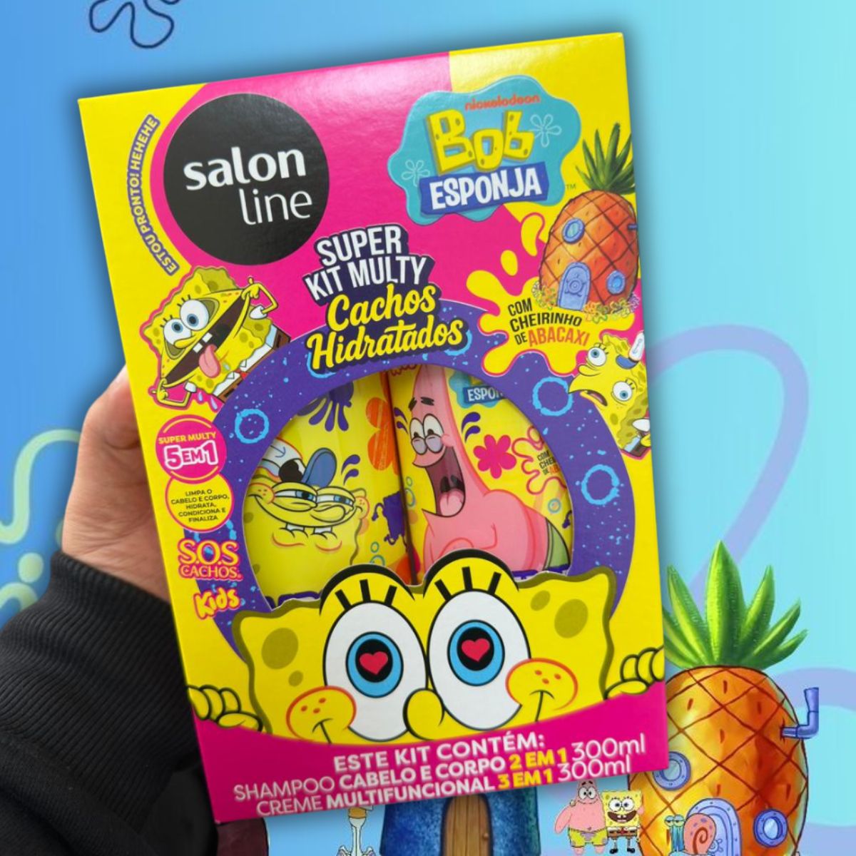 KIT SHAMPOO+CREME MULTIFUNCIONAL BOB ESPONJA SOS CACHOS SALON LINE