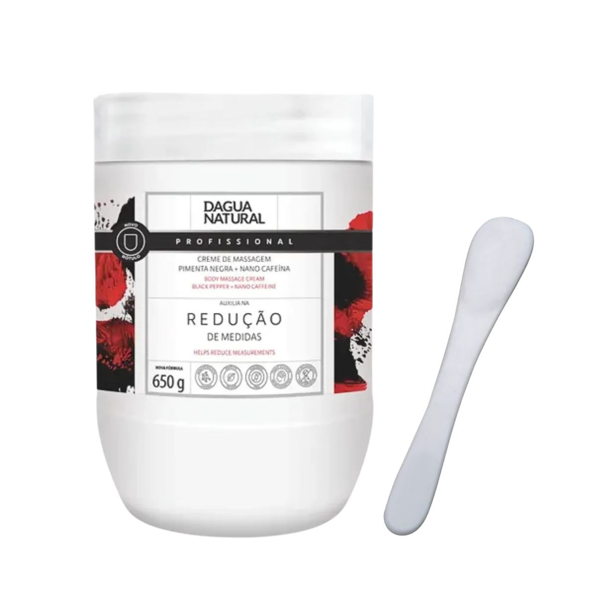 KIT DAGUA NATURAL CREME DE MASSAGEM PIMENTA NEGRA + NANO CAFEÍNA 650G + ESPÁTULA