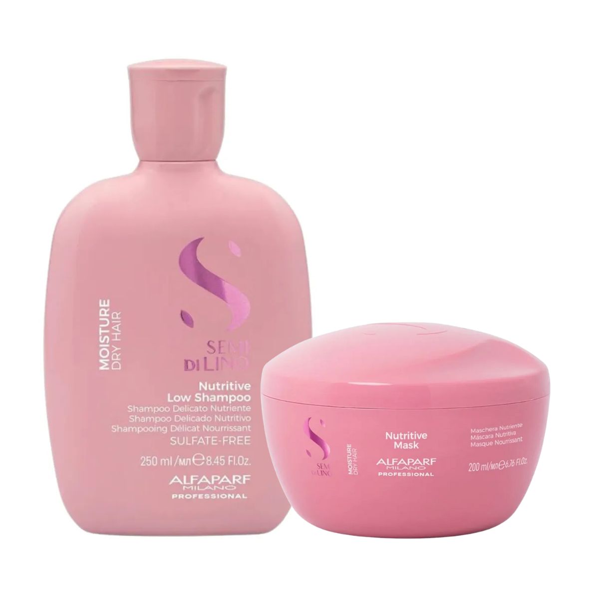 KIT ALFAPARF SHAMPOO SEMI DI LINO NUTRITIVE MOISTURE DRY HAIR 200ML + MÁSCARA CO