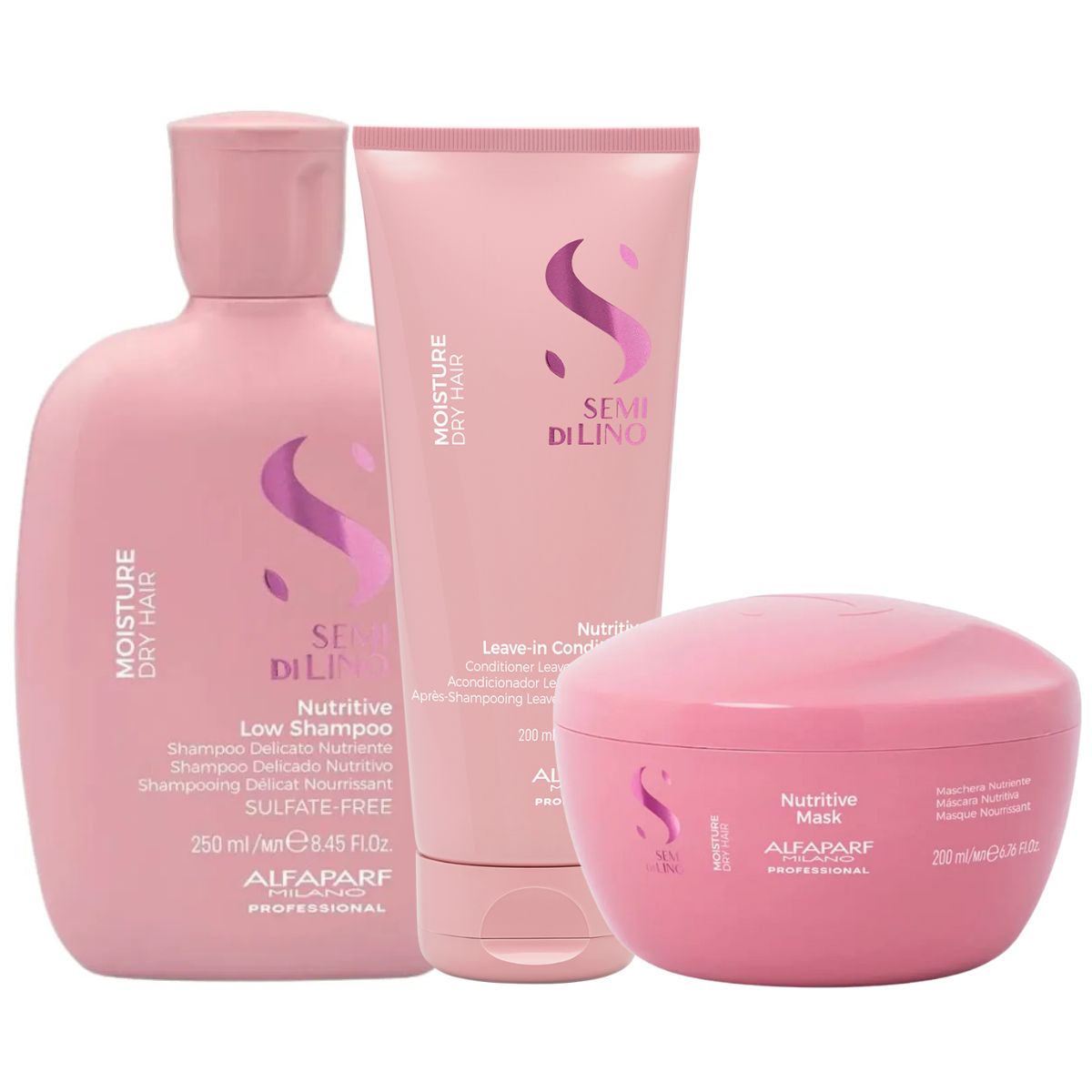 KIT ALFAPARF SEMI DI LINO NUTRITIVE MOISTURE DRY HAIR SHAMPOOO 250ML + MÁSCARA 2