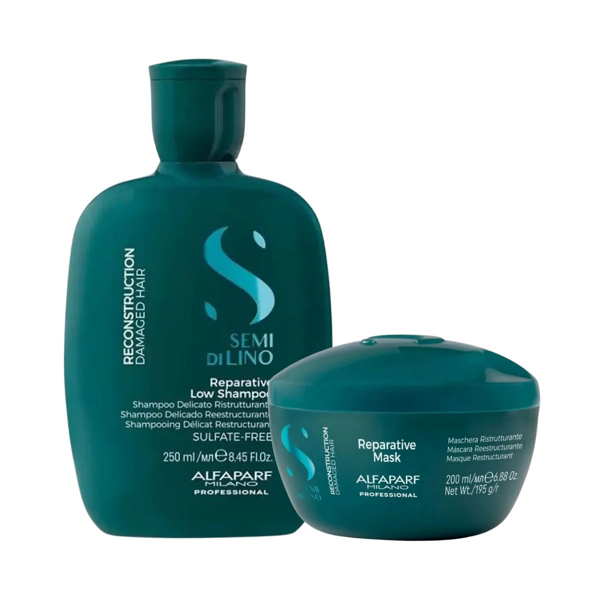KIT ALFAPARF SHAMPOO SEMI DI LINO RECONSTRUCTION DAMAGED HAIR 250ML + MÁSCARA CO