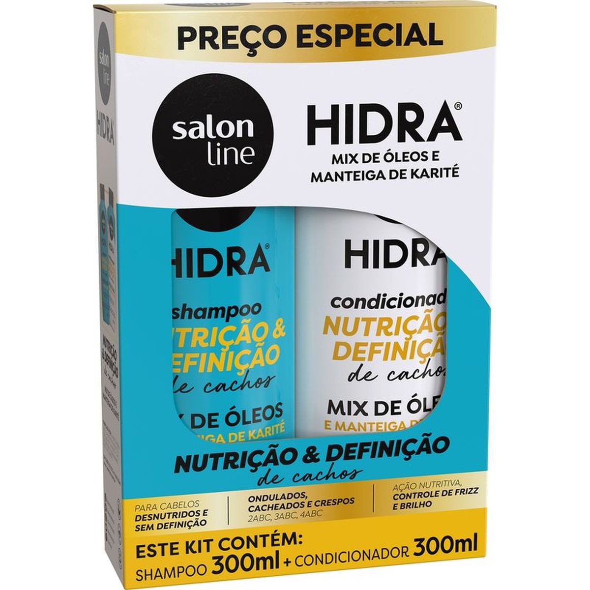 KIT SALON LINE CREME DE PENTEAR HIDRA 3 EM 1 D-PANTENOL 300ML + SHAMPOO E CONDIC