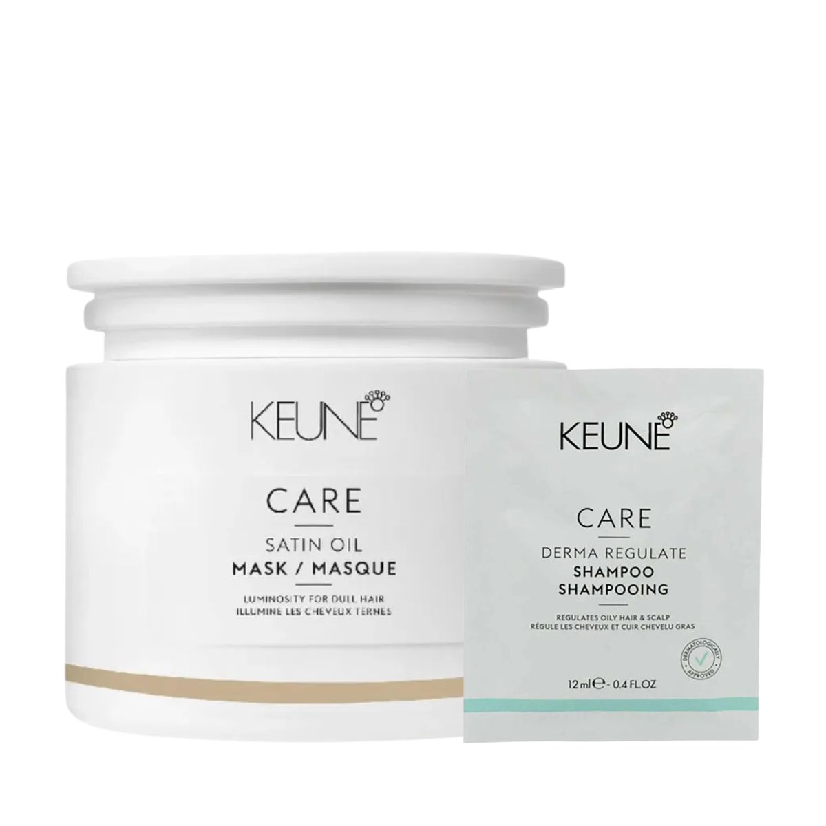 KIT KEUNE MÁSCARA CARE SATIN OIL 200ML + GRÁTIS SACHÊ SHAMPOO DERMA REGULATE 12M