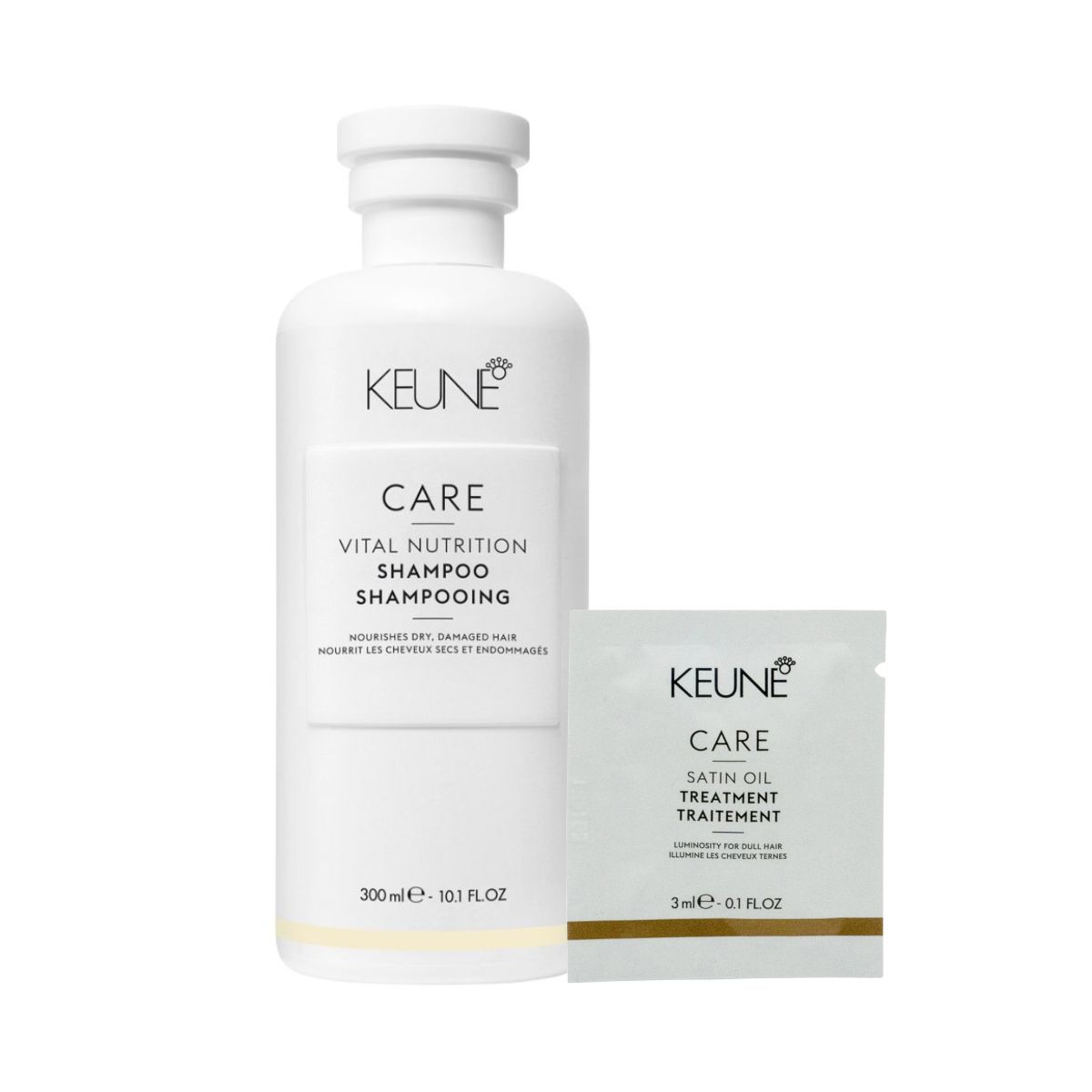 KIT KEUNE SHAMPOO CARE VITAL NUTRITION 300ML + GRÁTIS SACHÊ TREATMENT SATIN OIL