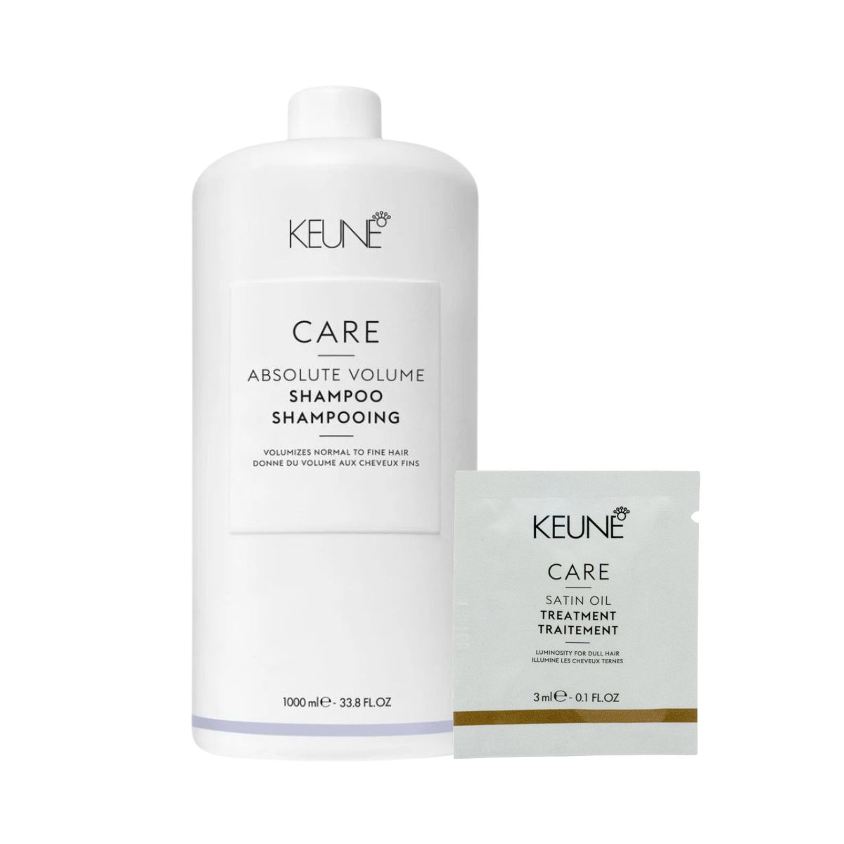 KIT KEUNE SHAMPOO CARE ABSOLUTE VOLUME 1000ML + GRÁTIS SACHÊ TREATMENT SATIN OIL