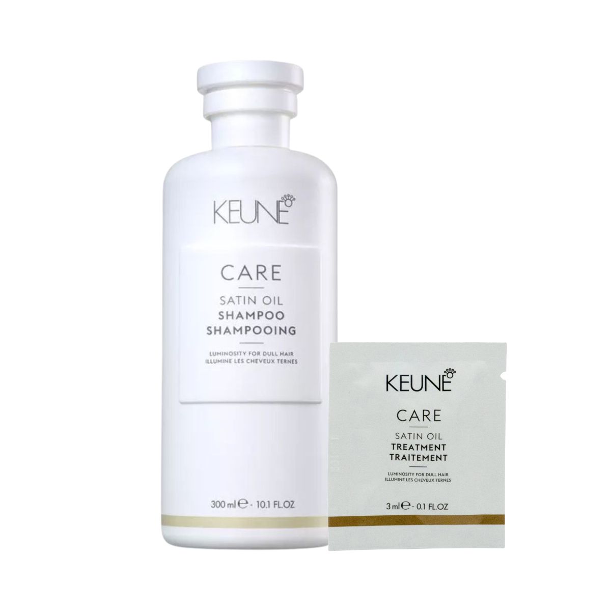 KIT KEUNE SHAMPOO CARE SATIN OIL 300ML + GRÁTIS SACHÊ TREATMENT SATIN OIL 3ML