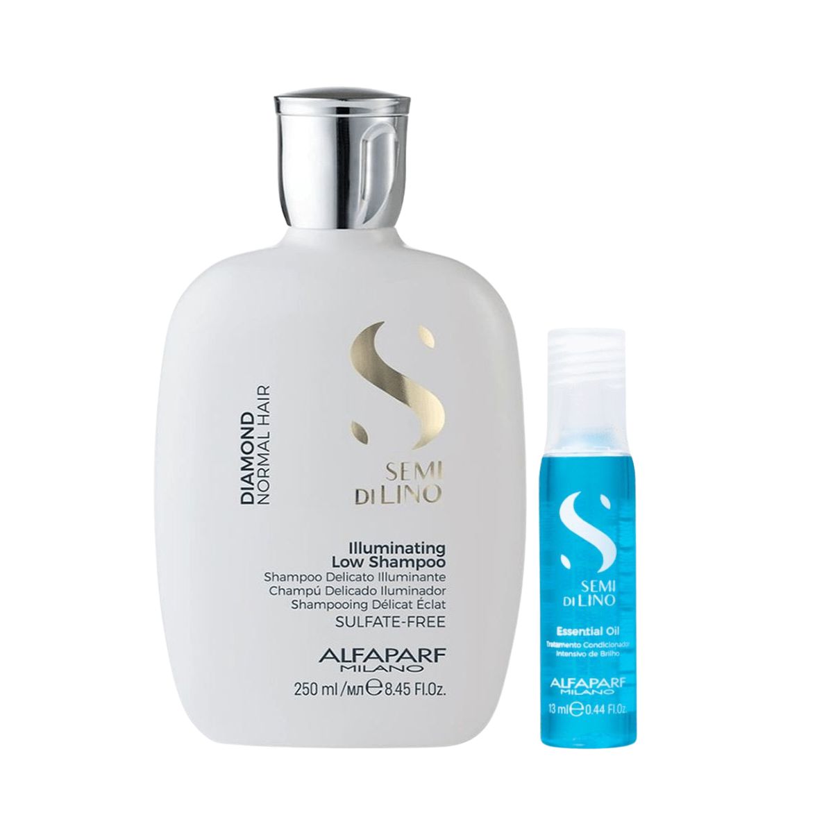 KIT ALFAPARF SHAMPOO SEMI DI LINO ILLUMINATING DIAMOND HAIR 250ML + AMPOLA SEMI