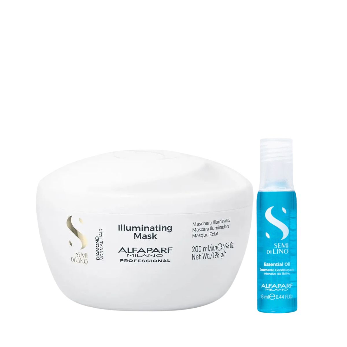 KIT ALFAPARF MÁSCARA CONDICIONADORA SEMI DI LINO ILLUMINATING DIAMOND HAIR 200ML