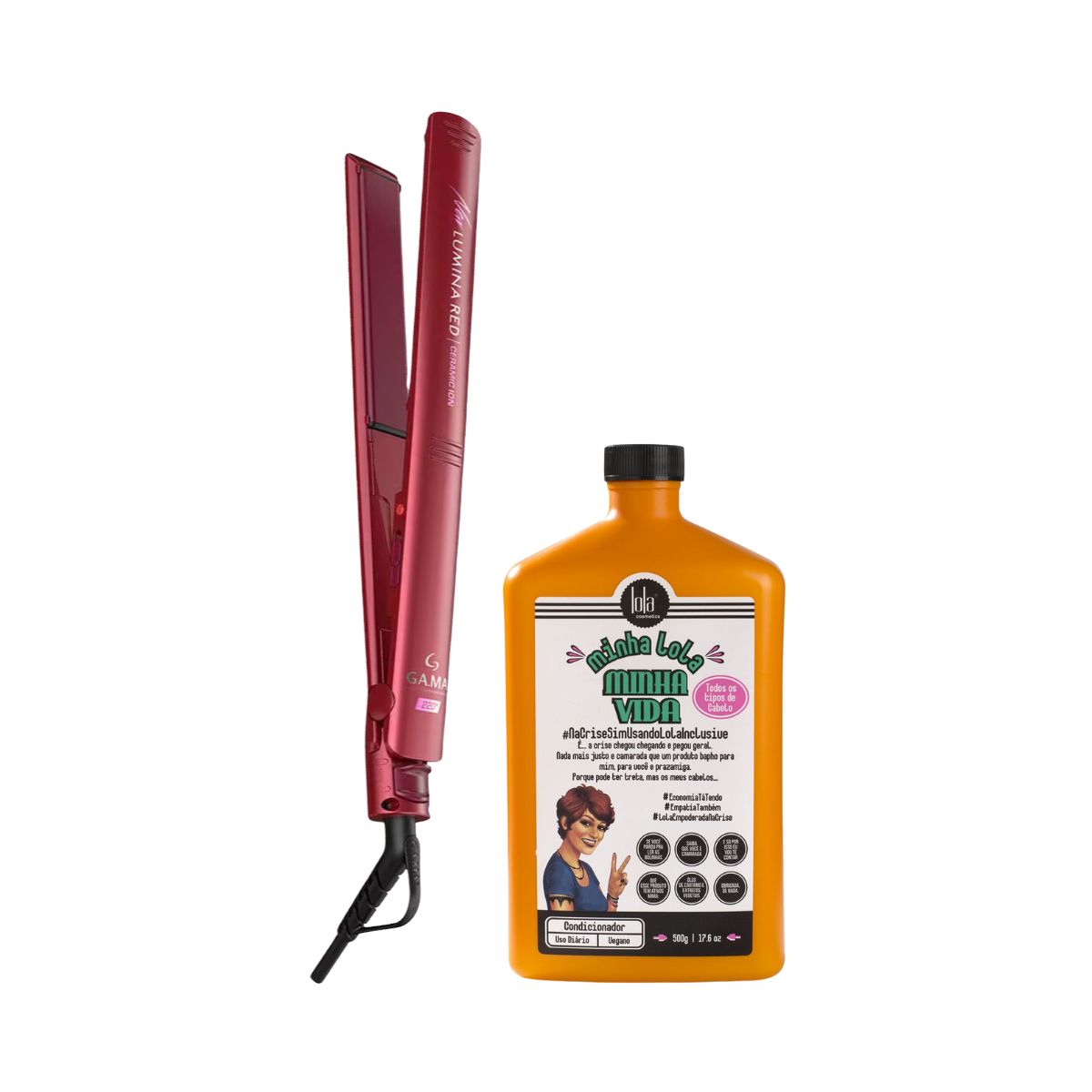 KIT GAMA ITALY PRANCHA NEW LUMINA RED BIVOLT + CONDICIONADOR MINHA LOLA MINHA V