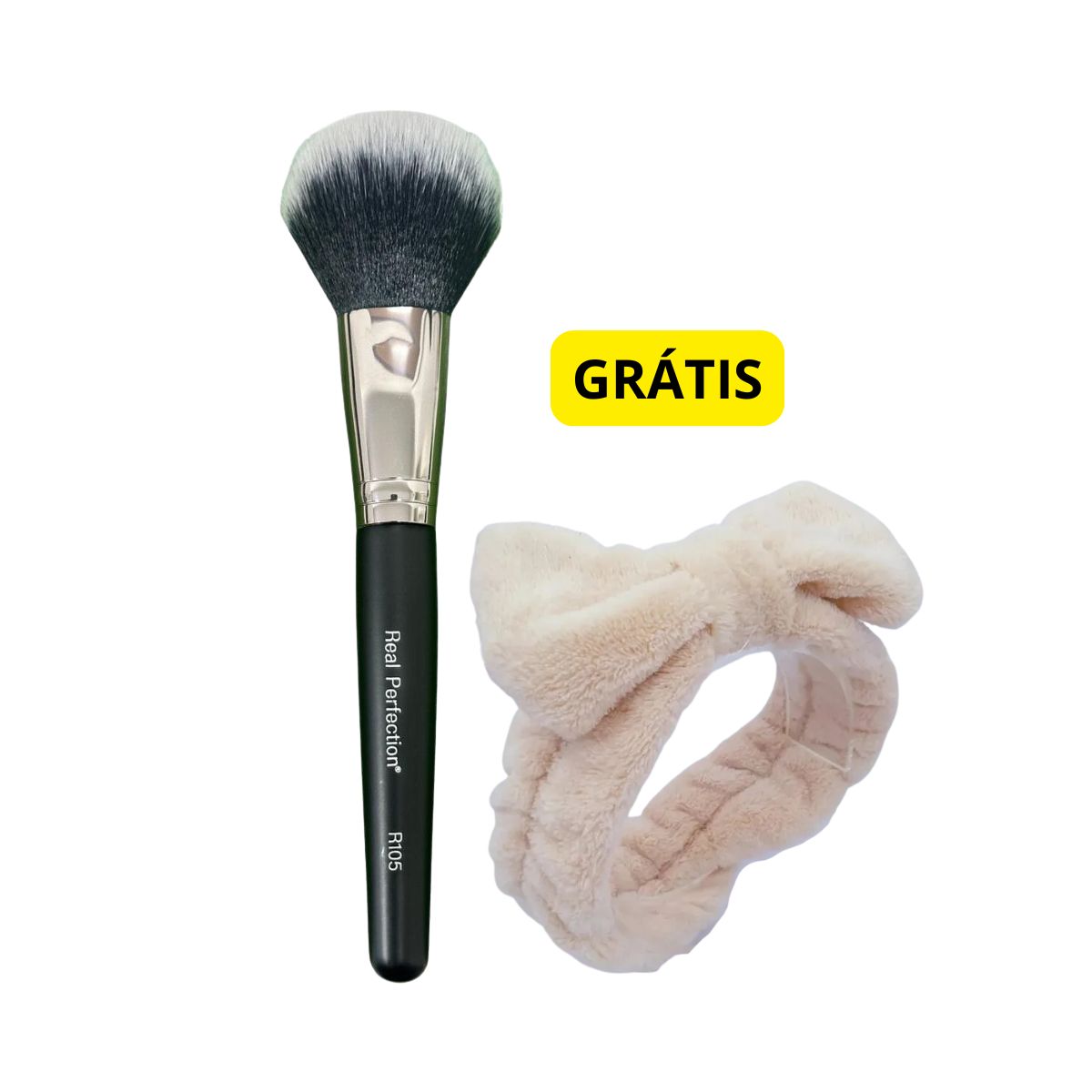KIT REAL PERFECTION PINCEL PARA PÓ R105 + GRÁTIS FAIXA ATOALHADA PARA MAQUIAGEM
