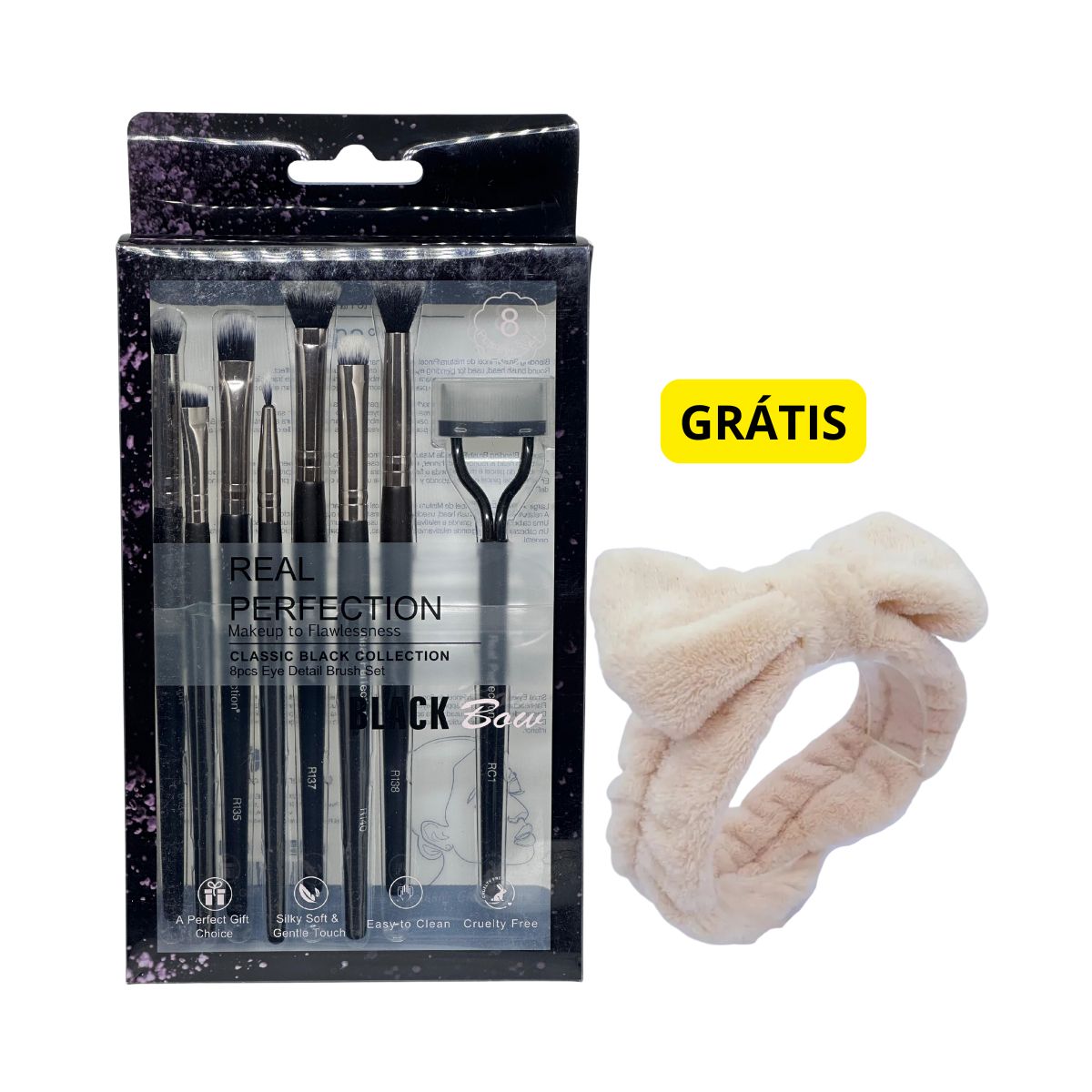 KIT REAL PERFECTION 7 PINCEIS + CURVADOR DE CÍLIOS R2005 + GRÁTIS FAIXA ATOALHAD
