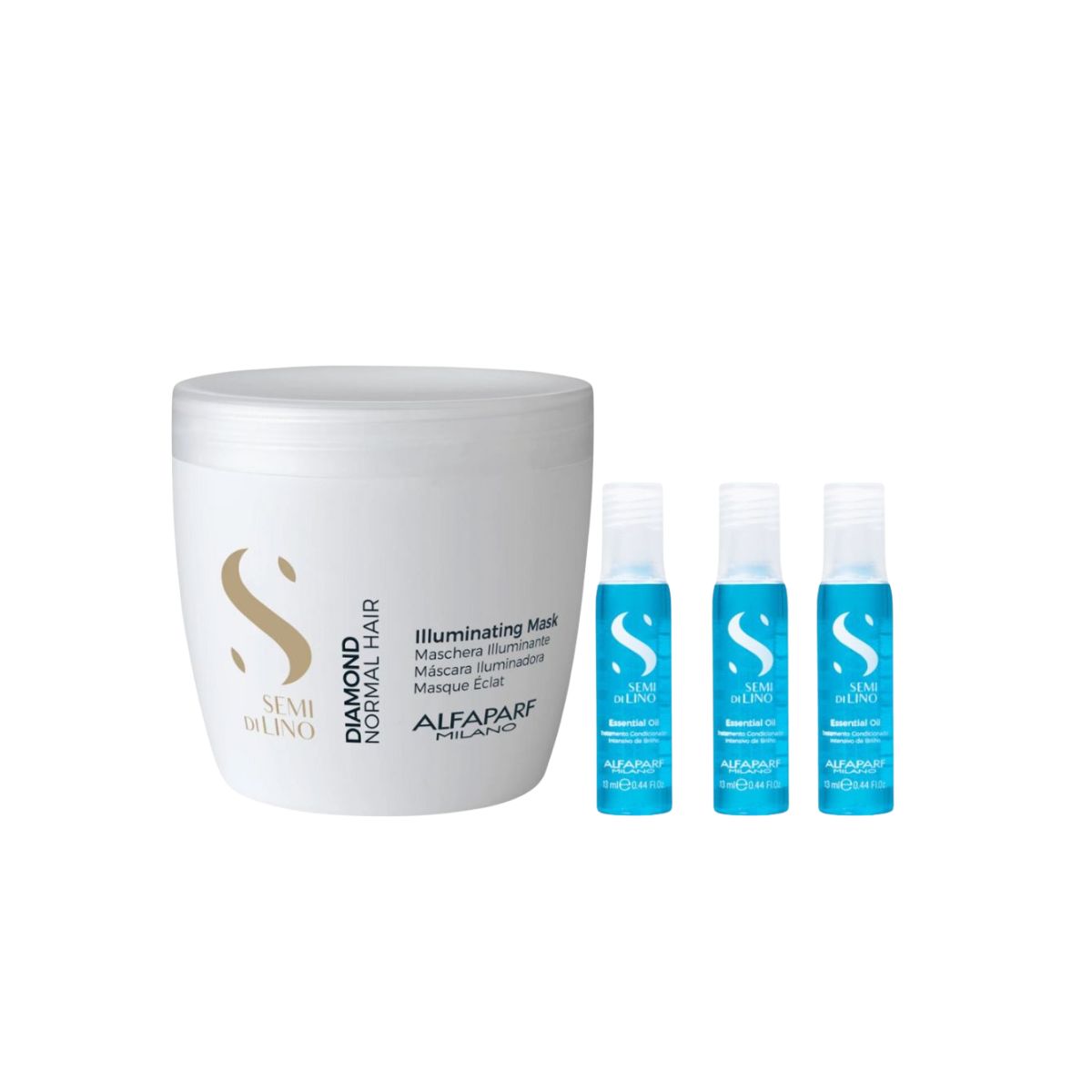 KIT ALFAPARF MÁSCARA CONDICIONADORA SEMI DI LINO ILLUMINATING DIAMOND HAIR 500ML