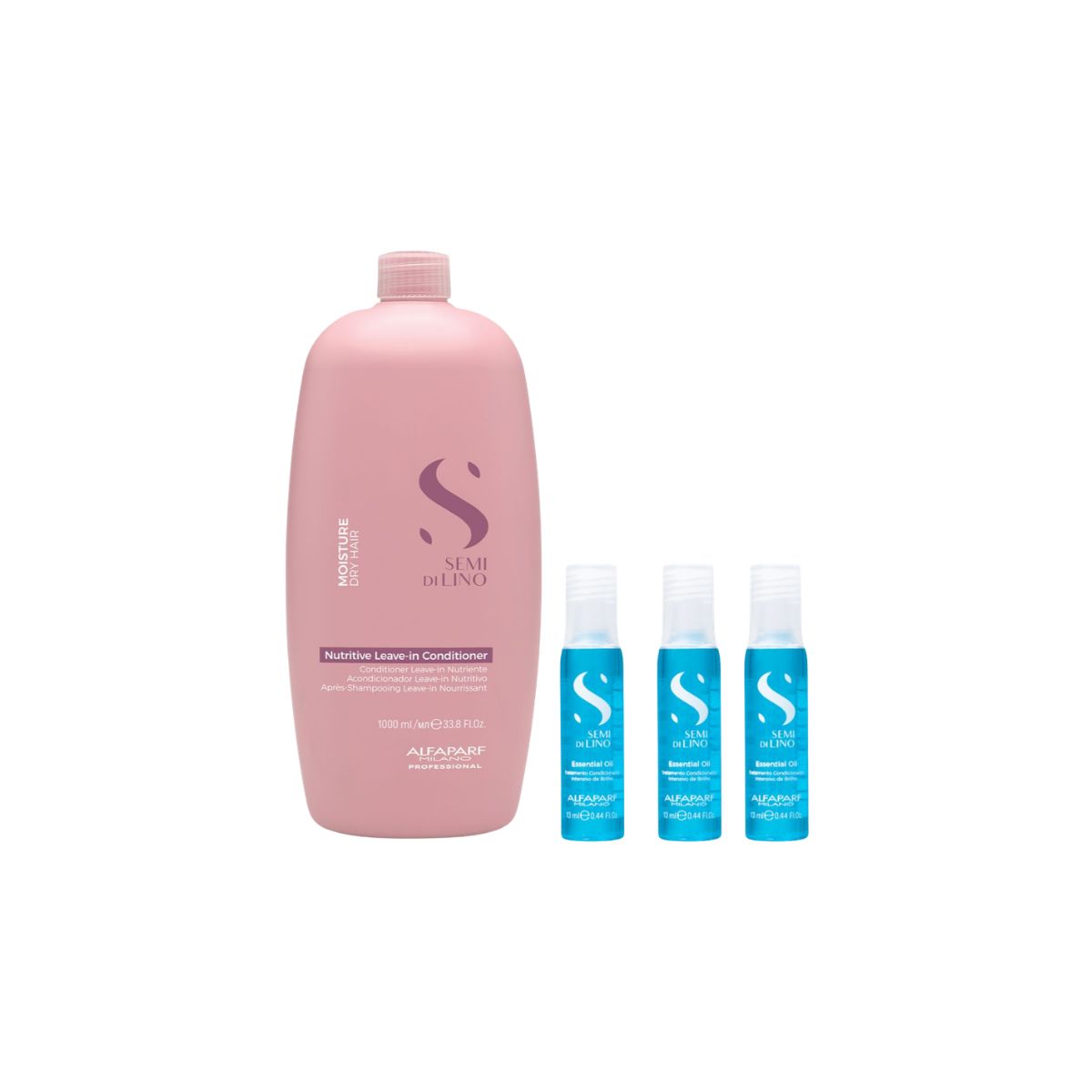 KIT ALFAPARF LEAVE-IN SEMI DI LINO NUTRITIVE MOISTURE DRY HAIR 1L + TRÊS AMPOLAS