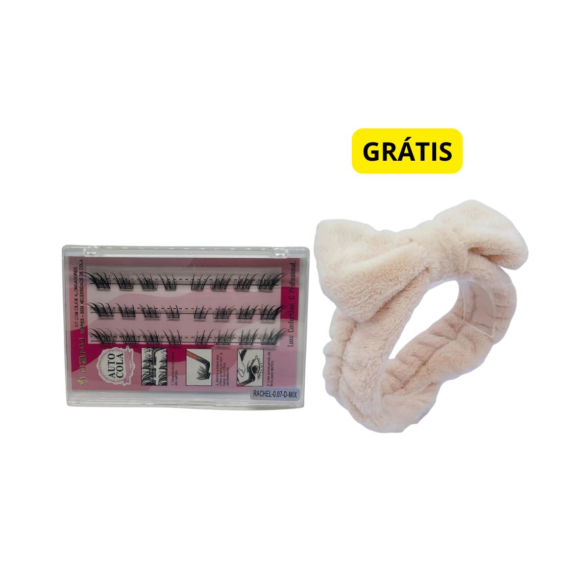 KIT DAFU CÍLIOS ALONGADORES AUTOCOLA 0.07 RACHEL + GRÁTIS FAIXA ATOALHADA PARA M