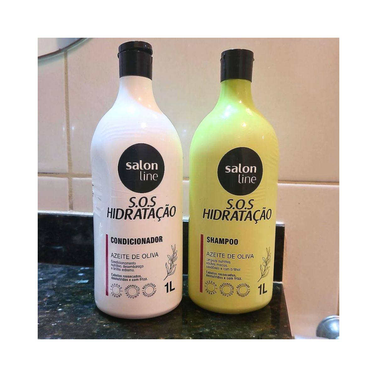 KIT SHAMPOO+CONDICIONADOR SOS HIDRATACAO AZEITE DE OLIVA SALON LINE 1L