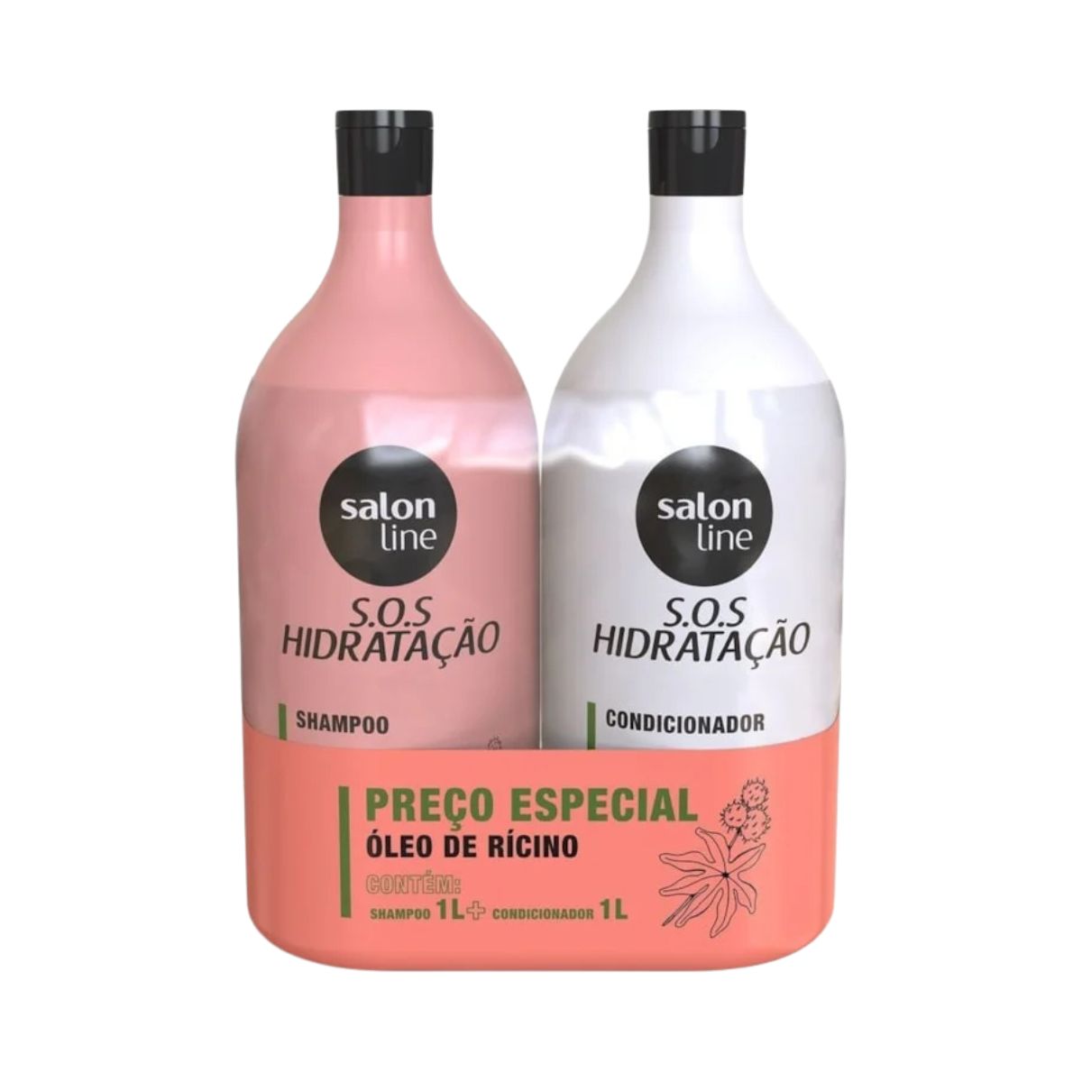 KIT SHAMPOO+CONDICIONADOR SOS HIDRATACAO OLEO DE RICINO SALON LINE 1L