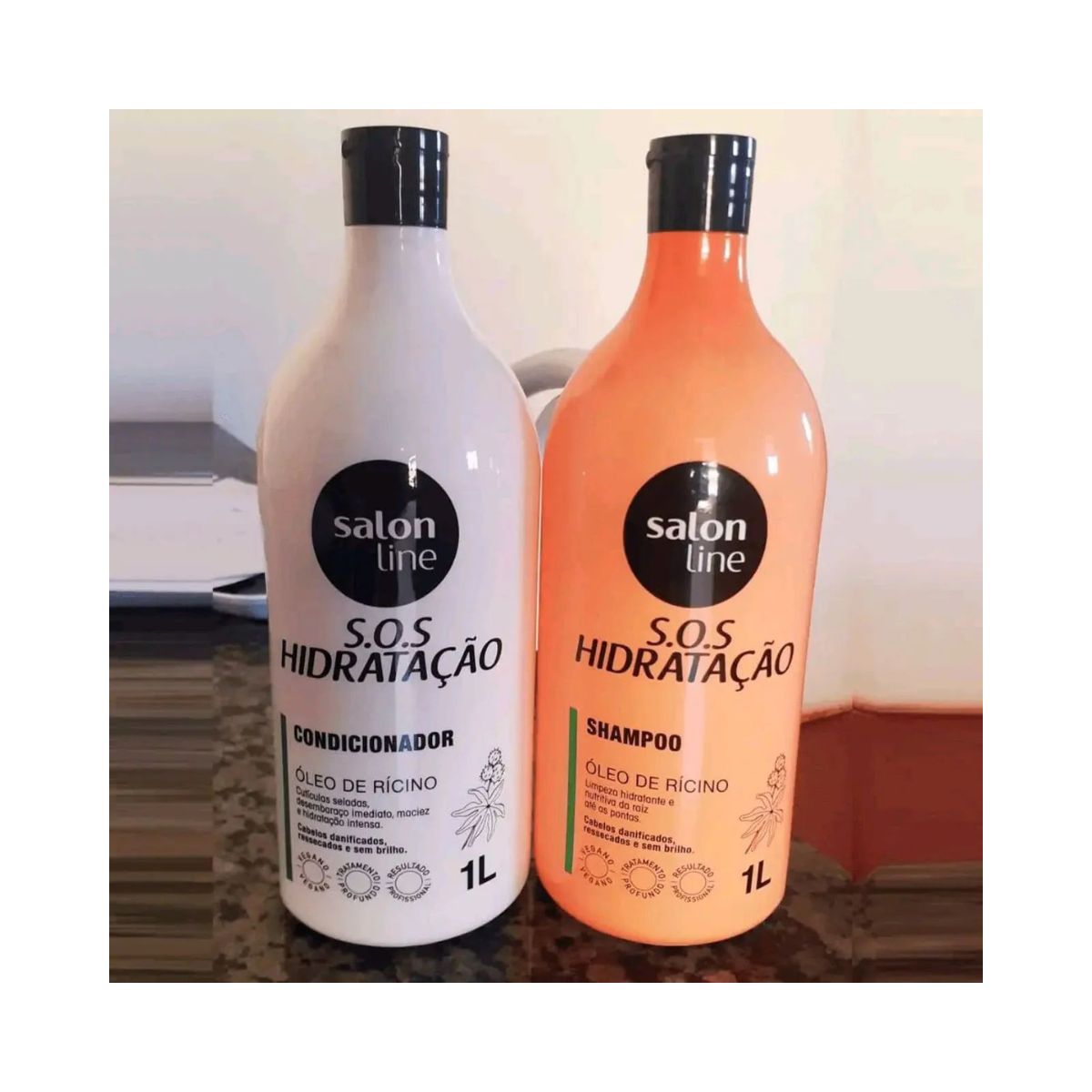 KIT SHAMPOO+CONDICIONADOR SOS HIDRATACAO OLEO DE RICINO SALON LINE 1L