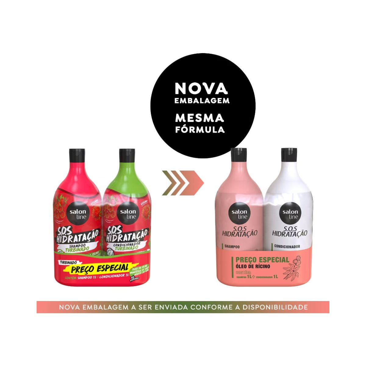 KIT SHAMPOO+CONDICIONADOR SOS HIDRATACAO OLEO DE RICINO SALON LINE 1L