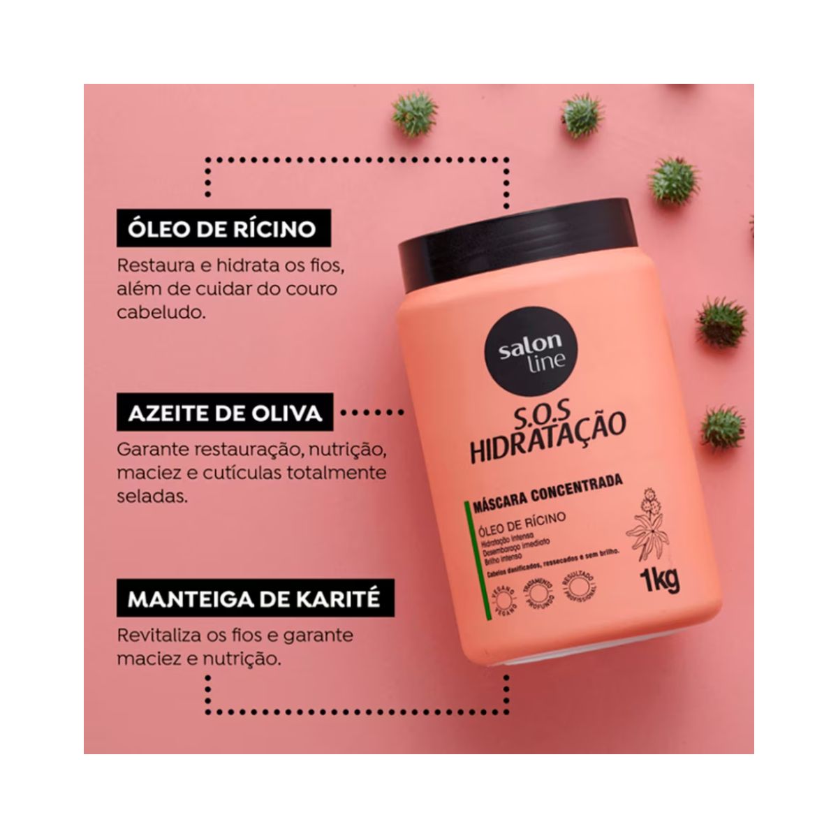 MASCARA CONDICIONANTE SOS HIDRATACAO OLEO DE RICINO SALON LINE 1KG
