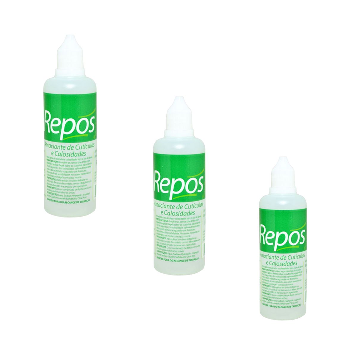 KIT REPÓS 3 AMACIANTES LÍQUIDOS DE CUTÍCULAS E CALOSIDADES 120ML