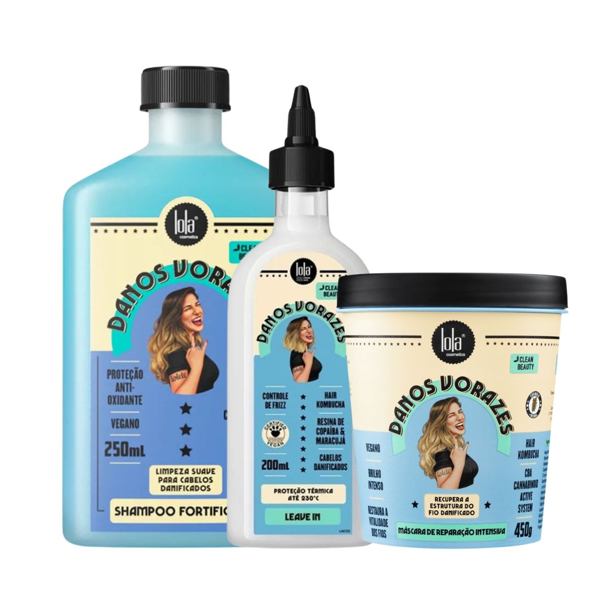 KIT LOLA DANOS VORAZES SHAMPOO 250ML + MÁSCARA 400G + LEAVE-IN 200ML