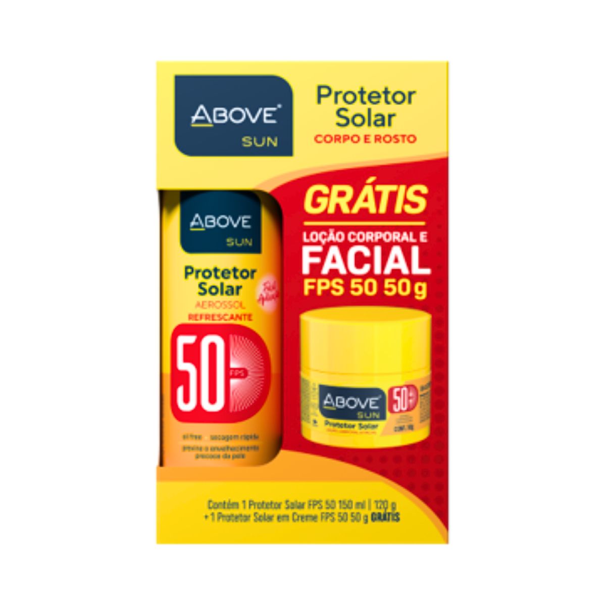 KIT ABOVE PROTETOR SOLAR SUN FPS50 150ML+GRATIS PROTETOR SOLAR CREME FPS50 50G
