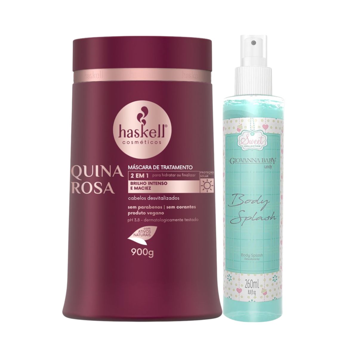 KIT HASKELL MÁSCARA QUINA ROSA 900G + BODY SPLASH CANDY GIOVANNA BABY 260ML
