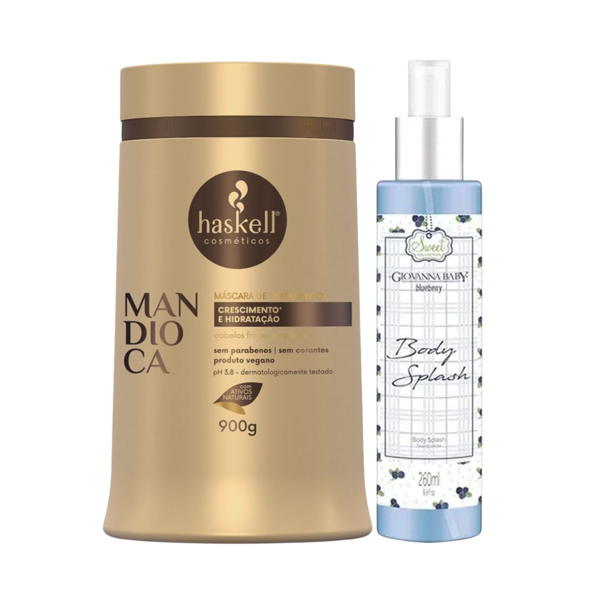 KIT HASKELL MÁSCARA MANDIOCA 900G + BODY SPLASH BLUEBERRY GIOVANNA BABY 260ML