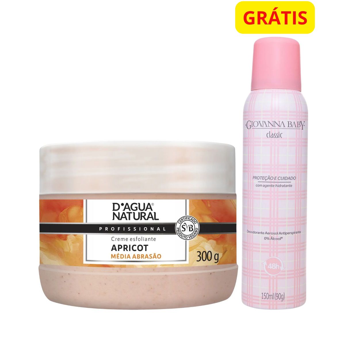 KIT DAGUA NATURAL CREME APRICOT MÉDIA ABRASÃO 300G + GRÁTIS DESODORANTE AEROSOL