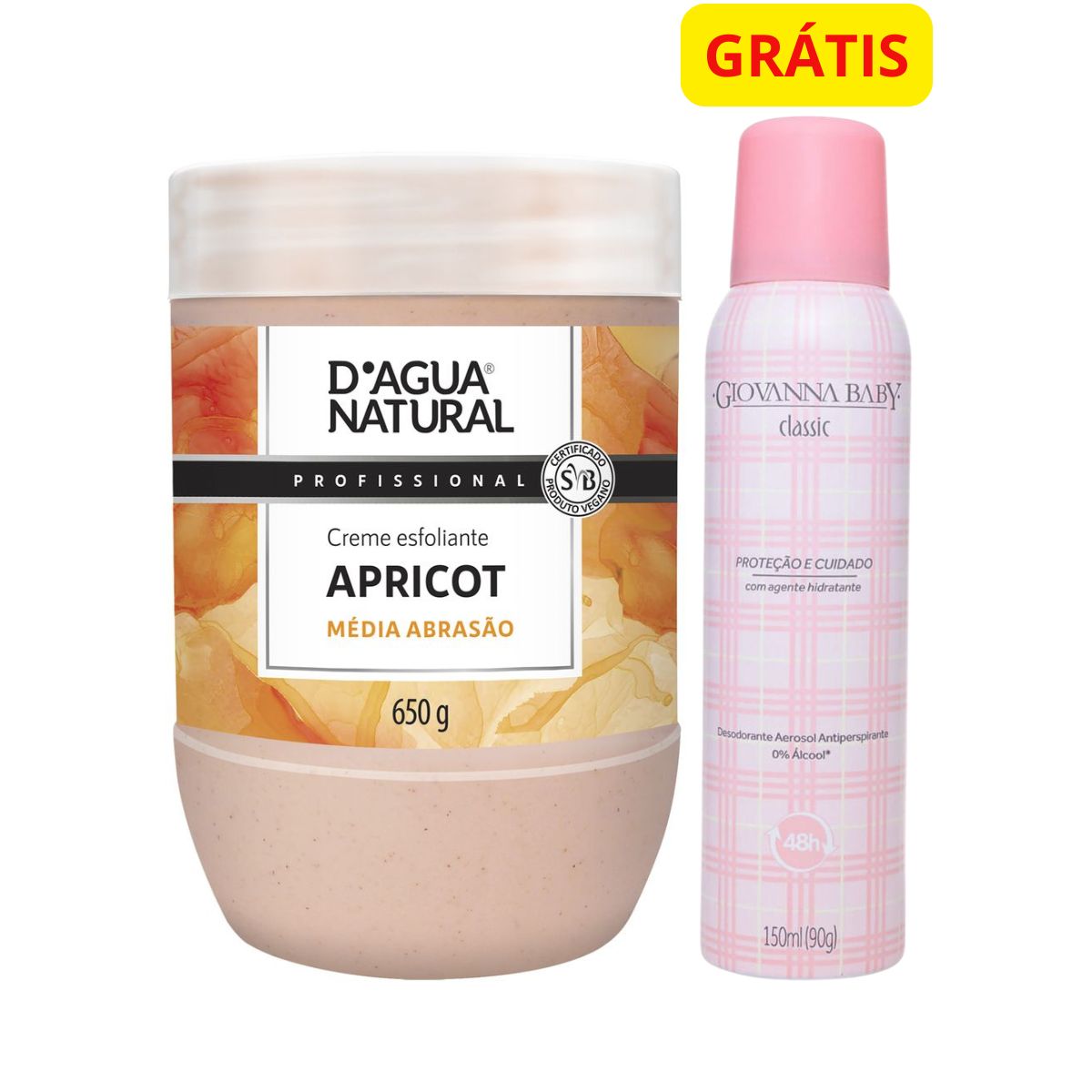 KIT DAGUA NATURAL CREME APRICOT MÉDIA ABRASÃO 650G + GRÁTIS DESODORANTE AEROSOL