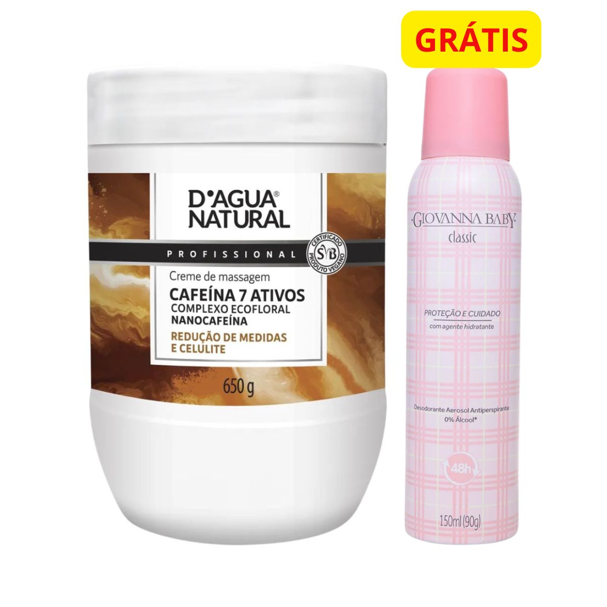 KIT DAGUA NATURAL CREME CAFEÍNA 7 ATIVOS 650+ GRÁTIS DESODORANTE AEROSOL GIOVANN