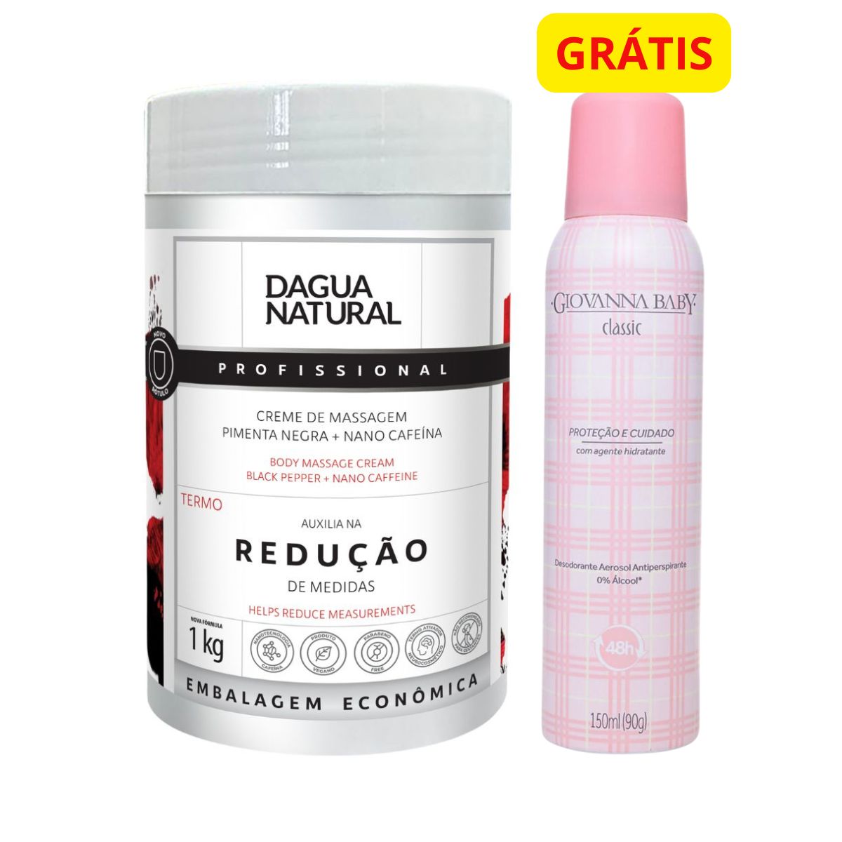 KIT DAGUA NATURAL CREME PIMENTA NEGRA 1KG + GRÁTIS DESODORANTE AEROSOL CLASSIC G