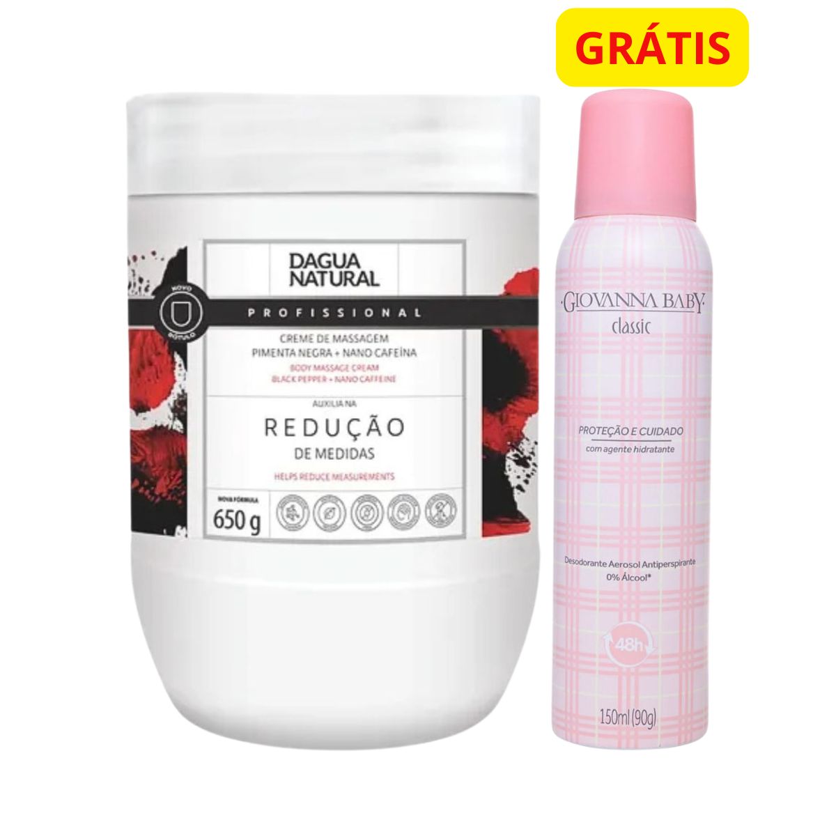 KIT DAGUA NATURAL CREME PIMENTA NEGRA NANO CAFEÍNA 650G + GRÁTIS DESODORANTE AER