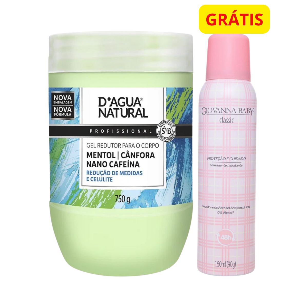 KIT DAGUA NATURAL GEL MENTOL E CÂNFORA CAFEÍNA 750G + GRÁTIS DESODORANTE AEROSOL