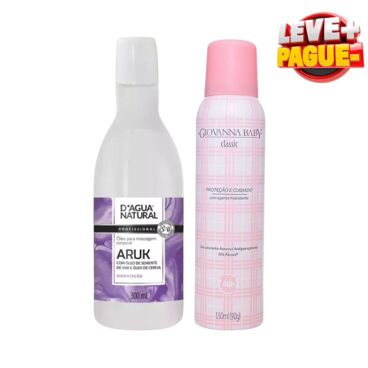 KIT DAGUA NATURAL ÓLEO ARUK SEMENTE DE UVA E CEREJA 300ML + DESODORANTE AEROSOL