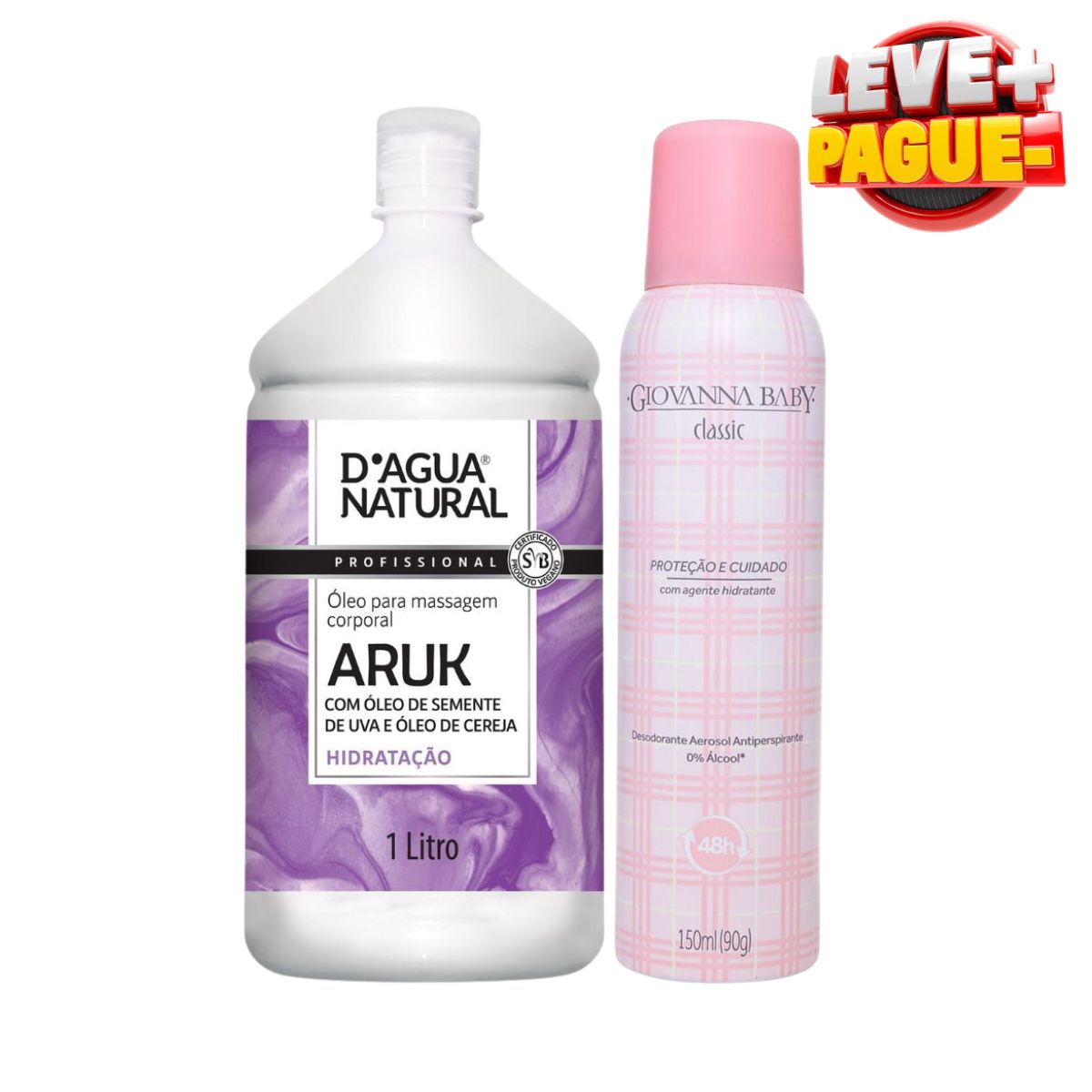 KIT DAGUA NATURAL ÓLEO ARUK SEMENTE DE UVA E CEREJA 1L + DESODORANTE AEROSOL CLA