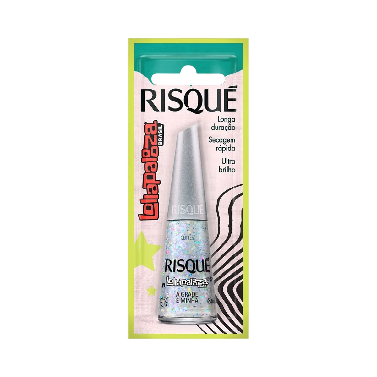 ESMALTE RISQUE LOLLAPALOOZA GLITTER A GRADE É MINHA 8ML