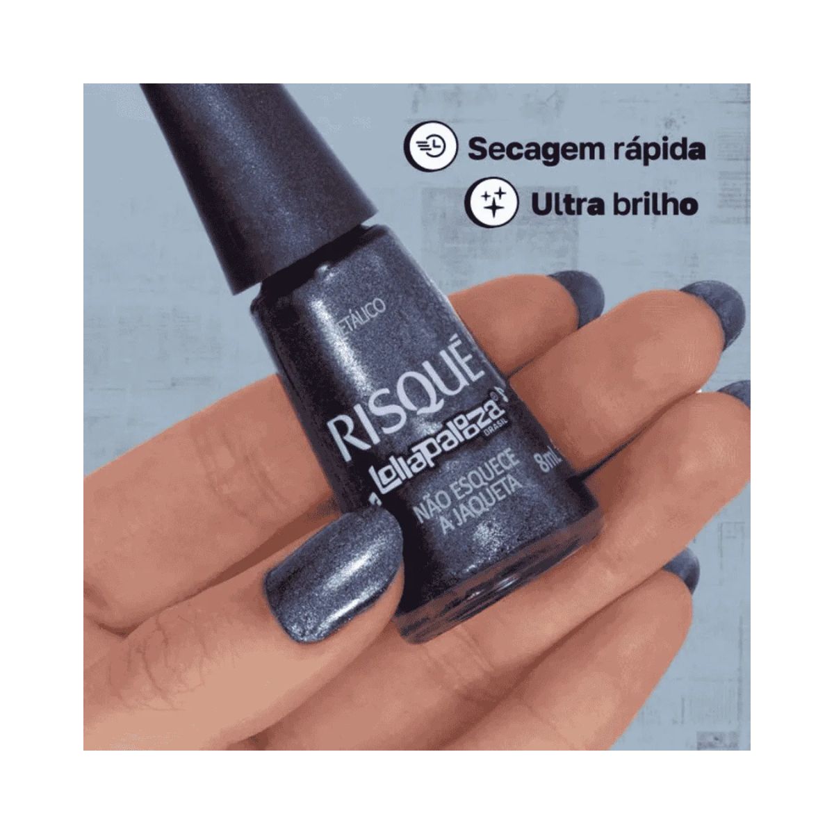 ESMALTE RISQUE LOLLAPALOOZA METÁLICO NÃO ESQUECE A JAQUETA 8ML