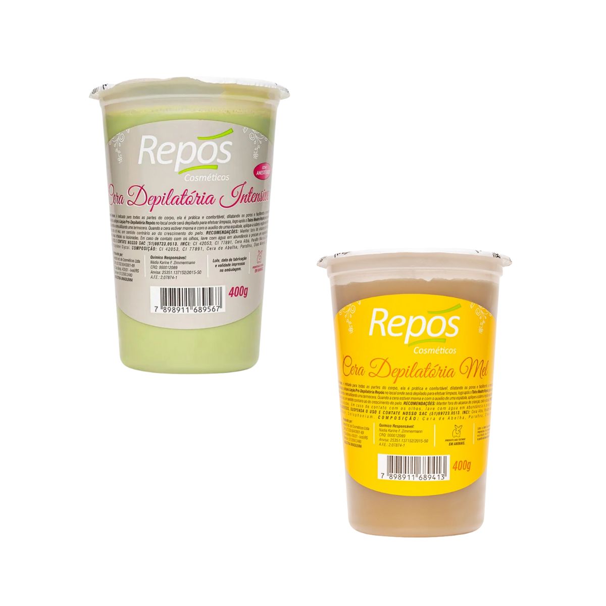 KIT REPOS 1 CERA DEPILATÓRIA INTENSE 400G + 1 CERA DEPILATÓRIA MEL 400G
