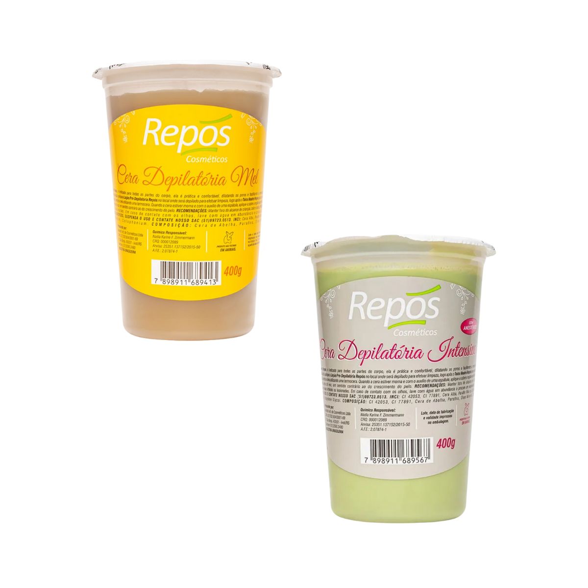KIT REPOS 1 CERA DEPILATÓRIA DE MEL 400G + CERA DEPILATÓRIA INTENSE 400G