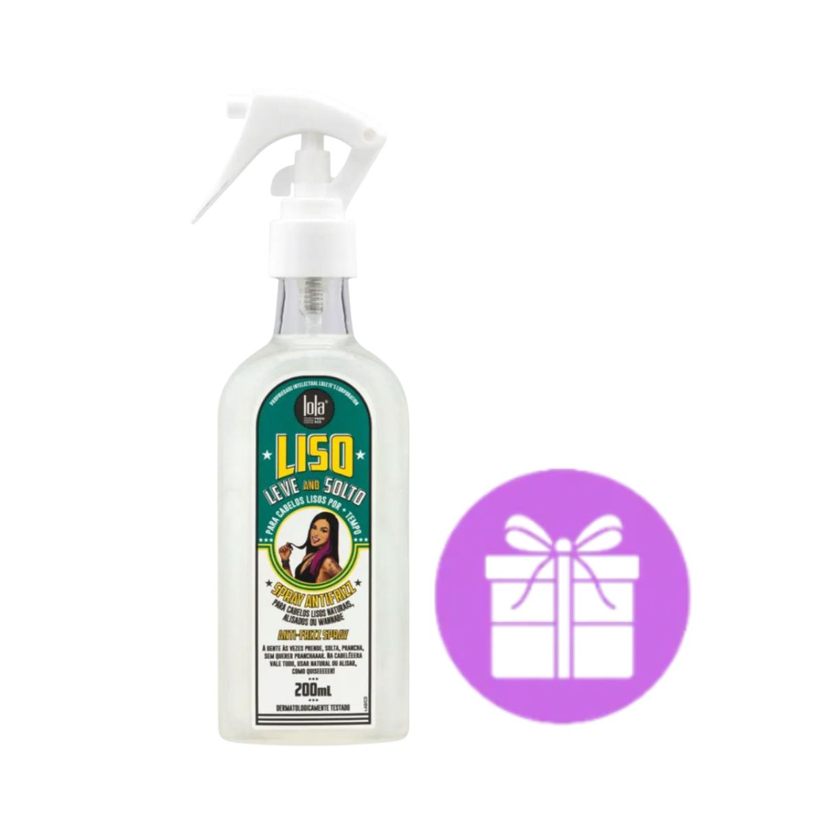 KIT LOLA SPRAY ALISADOR ANTI-FRIZZ LISO LEVE E SOLTO 200ML + ACESSÓRIO SORTIDO