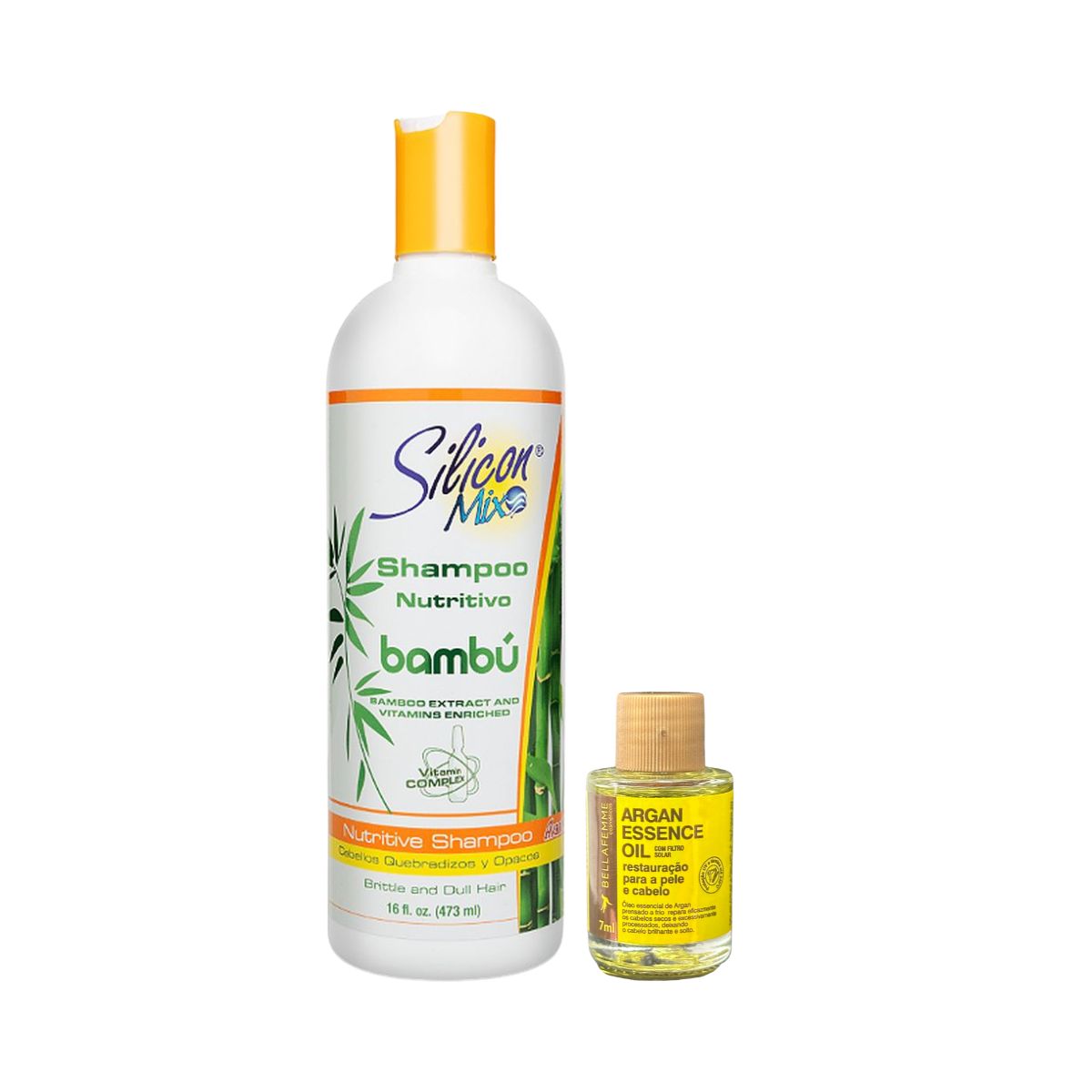 KIT SILICON MIX BAMBU SHAMPOO 473ML + ÓLEO DE ARGAN BELLA FEMME 7ML
