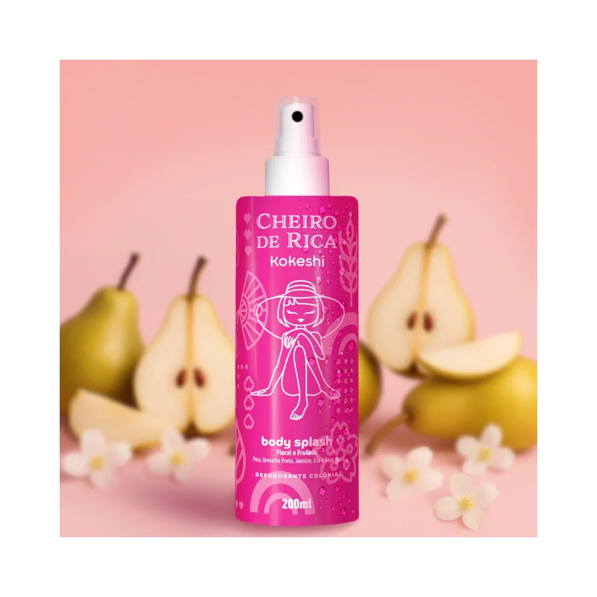 BODY SPLASH CHEIRO DE RICA FLORAL E FRUTADO KOKESHI 200ML