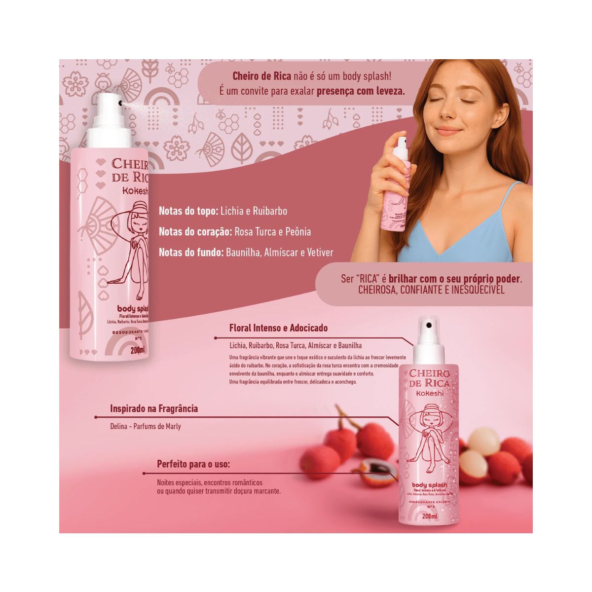 BODY SPLASH CHEIRO DE RICA FLORAL INTENSO E ADOCICADO 200ML