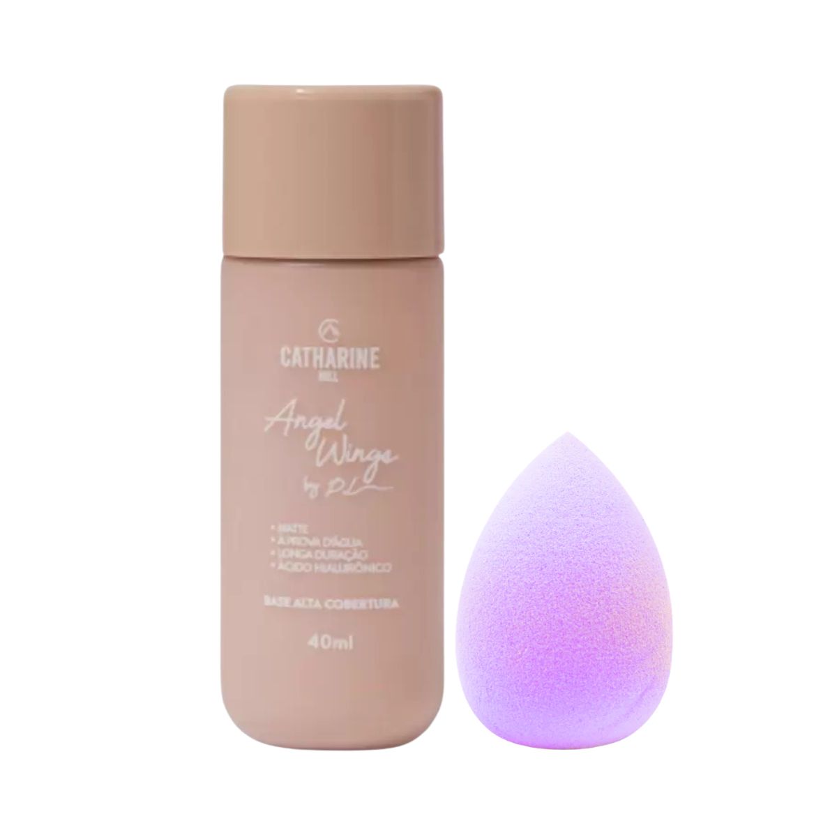 KIT CATHERINE HILL BASE ALTA COBERTURA ANGEL WINGS A3 + ESPONJA PARA MAQUIAGEM