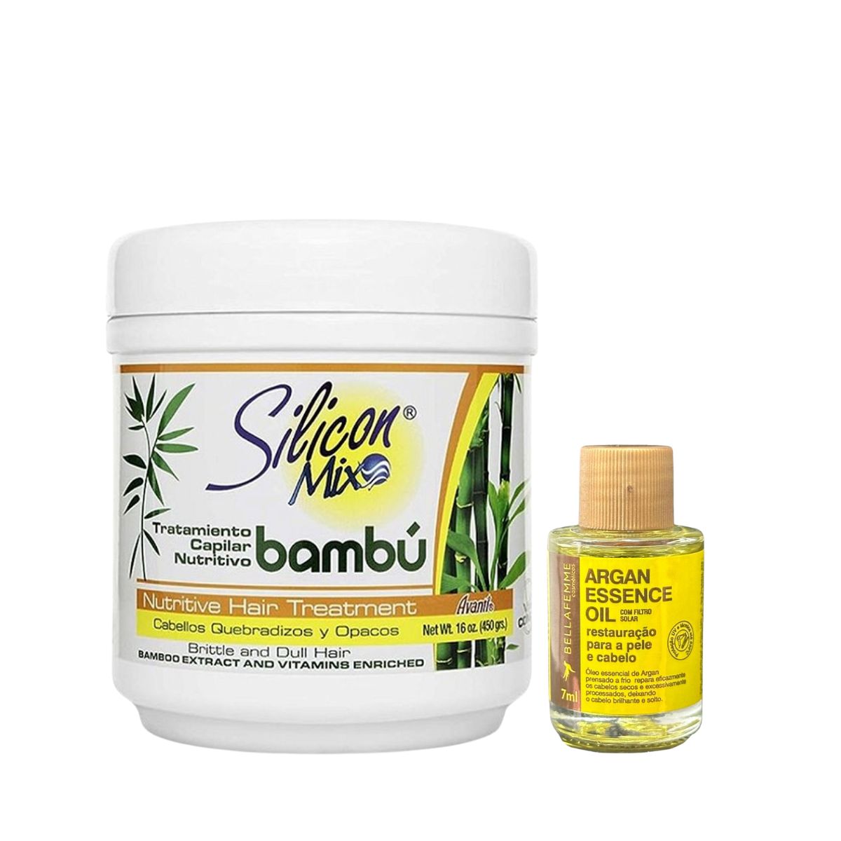 KIT SILICON MIX MÁSCARA DE BAMBU 450G + ÓLEO DE ARGAN BELLA FEMME 7ML